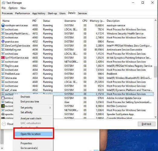 100 CPU Kullanımı Windows 10'u Aç Dosya Konumunu Devre Dışı Bırak