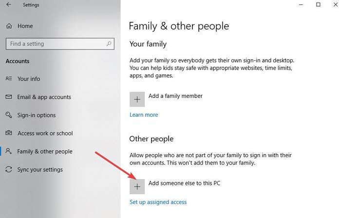 Fix Kopyala Yapıştırma Çalışmıyor Windows Ayarları Hesaplar Ailesi ve Diğer Kişiler Başka Birini Ekleyin