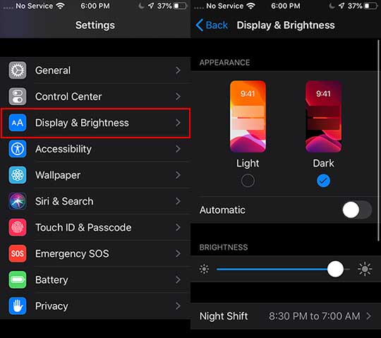 iOS 13 Pil - Karanlık Mod