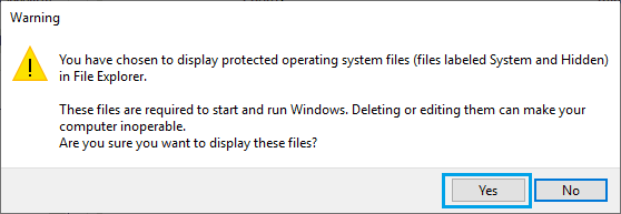 Windows Korumalı Sistem Dosyalarını Gösterme Uyarı Açılır Penceresi
