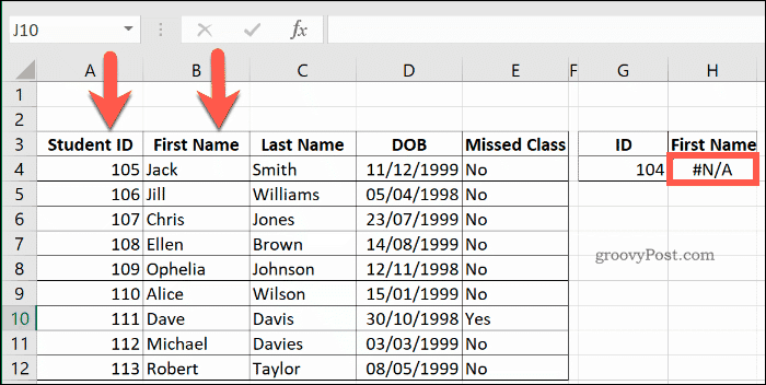 Excel'de bir NA hatası döndüren DÜŞEYARA