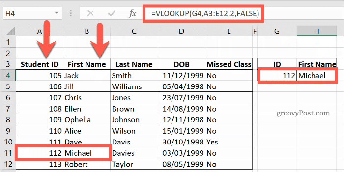 Excel'de kullanılan DÜŞEYARA formülüne örnek