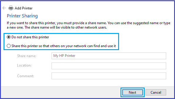 Bu Yazıcı Seçeneğini Windows'ta Paylaşma