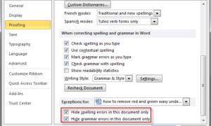 Word belgesinde kırmızı ve yeşil dalgalı alt çizgiler kaldırma