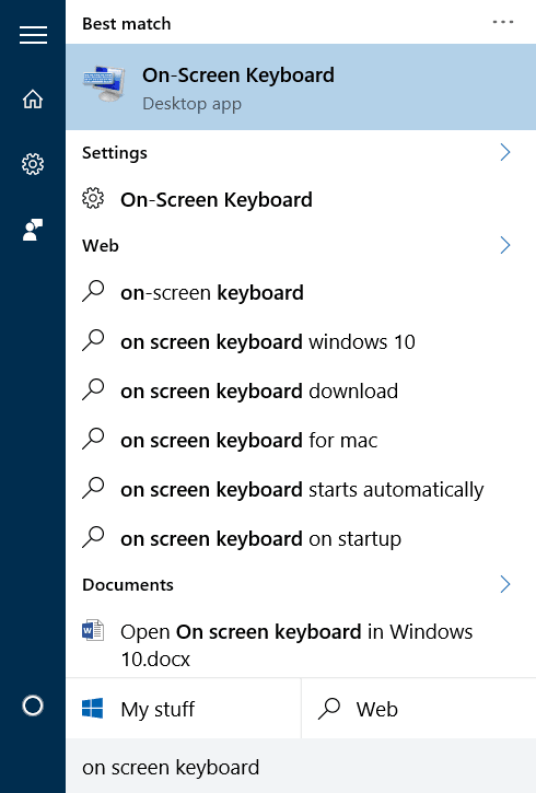 Windows 10 pic1'de ekran klavyesini aç
