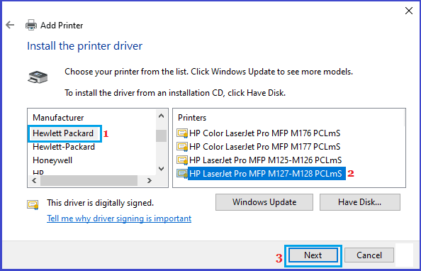 Windows'a Yüklenecek Yazıcı Sürücüsü'nü seçin