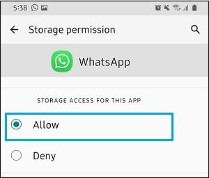 WhatsApp'ın Depolama Alanına Erişmesine İzin Ver