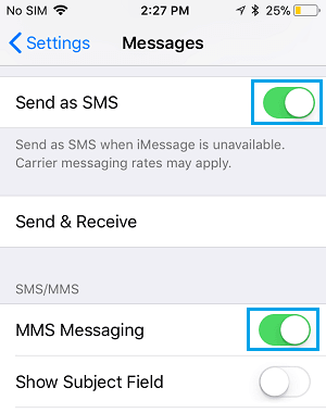 Kısa Mesajları Almak için MMS ve SMS Mesajlarını Etkinleştir