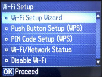 Kablosuz özellikli bir yazıcıda Wi-Fi Kurulum menüsü