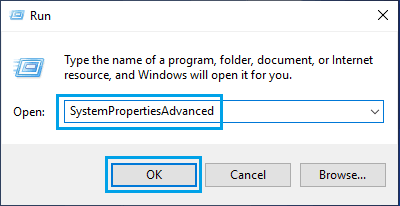 Windows'ta Çalıştır Komutunu Kullanarak Gelişmiş Sistem Özelliklerini Açma