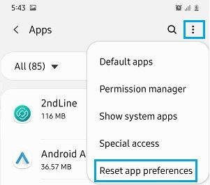 Android'de Uygulama Tercihlerini Sıfırla seçeneği