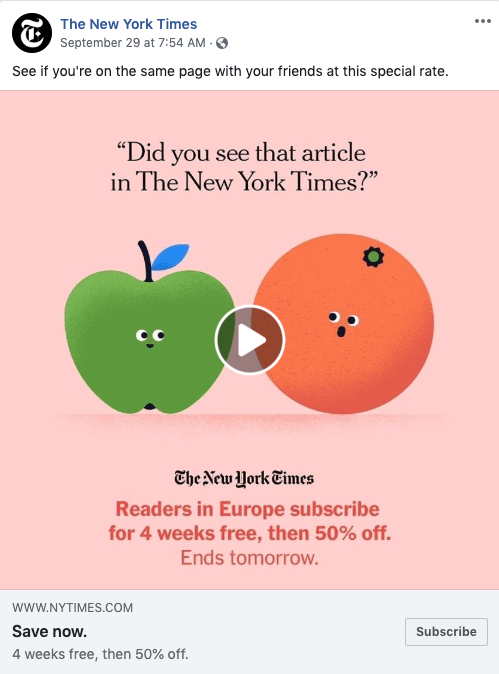 Facebook'ta New York Times GIF reklamı