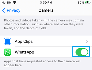 WhatsApp'ın iPhone'da Kameraya Erişmesine İzin Verin