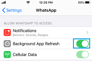 WhatsApp İçin Arka Planda Uygulama Yenilemeyi Etkinleştir 