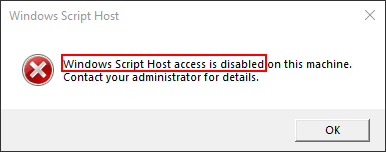 Windows Komut Dosyası Ana Bilgisayarı erişimi devre dışı bırakıldı