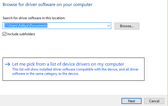 bilgisayarımdaki aygıt sürücüleri listesinden seçmeme izin ver