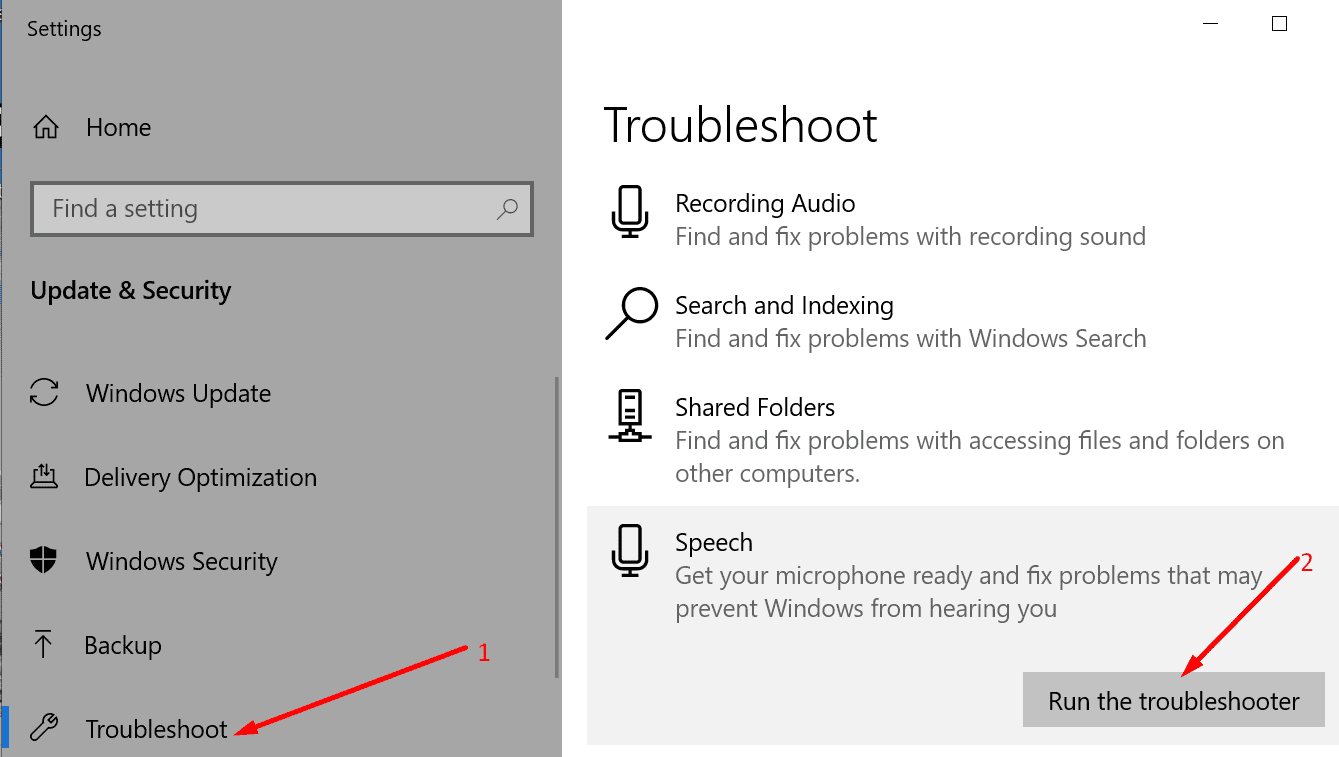 konuşma sorun giderici Windows 10