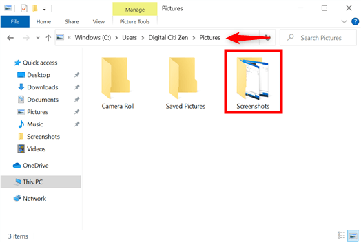 Windows 10 Ekran Görüntüleri klasörüne gidin