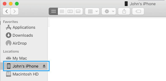Mac'teki Finder Menüsünde iPhone'u seçin
