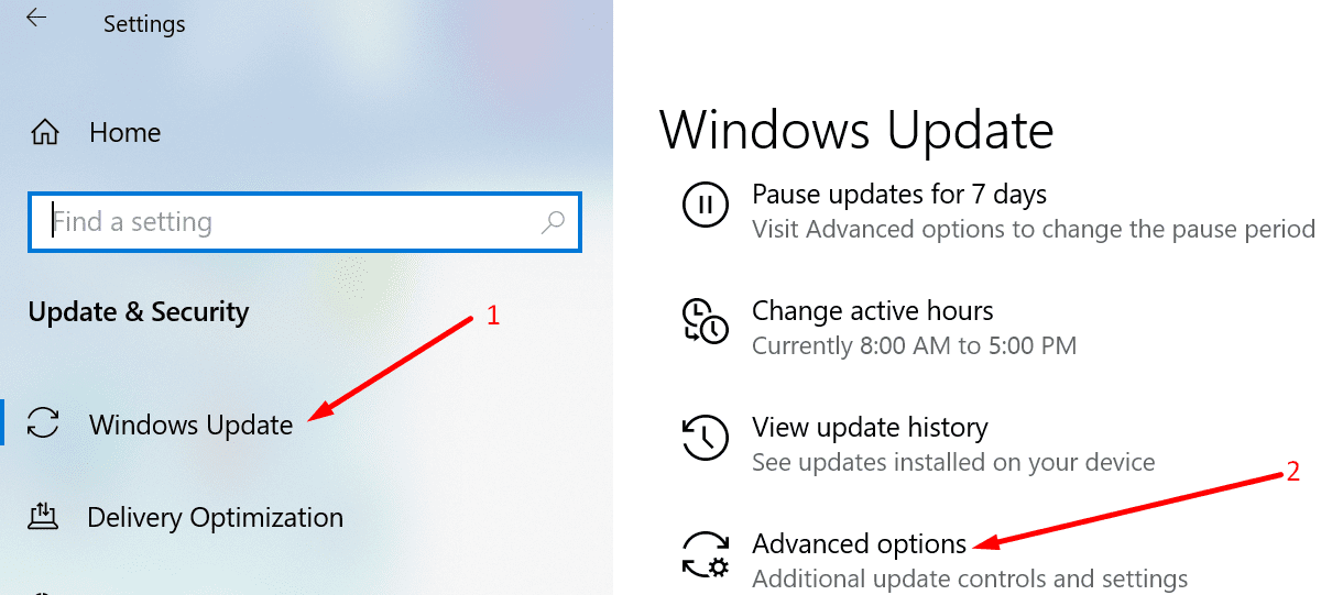 Windows 10 gelişmiş güncelleme seçenekleri