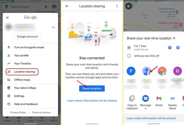Google Haritalar aracılığıyla konumu paylaşma adımları