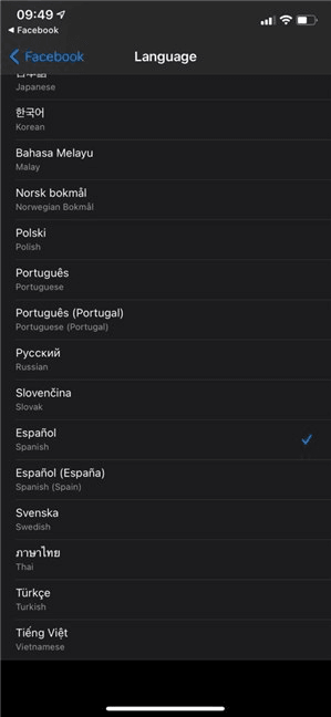 Uygulamanın iOS sürümü için Facebook dil ayarları