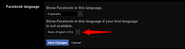 İlki mevcut olmadığında Facebook dilini başka bir dil ile değiştirin