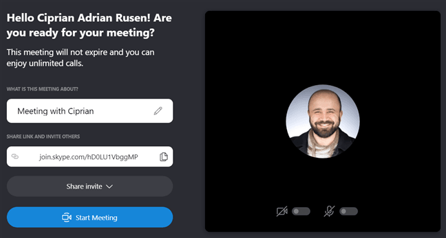 Web için Skype'ta aynı toplantı bağlantısı