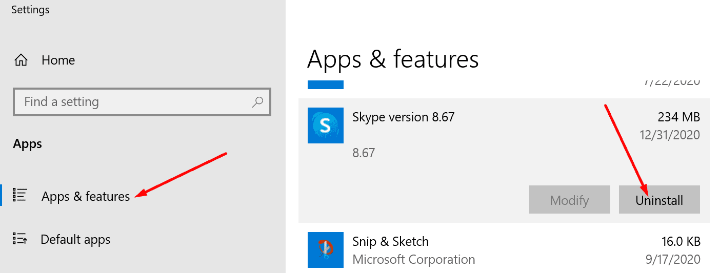 skype uygulamasını kaldır