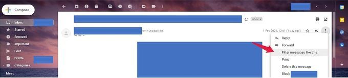 Gmail'de Filter-Message-Option