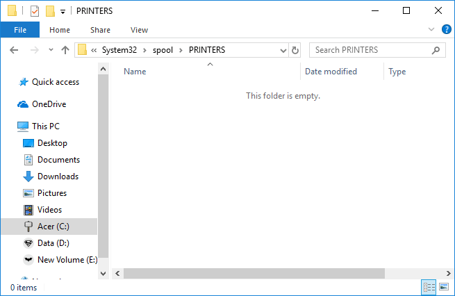 Windows System 32 klasörü altındaki PRINTERS klasörüne gidin