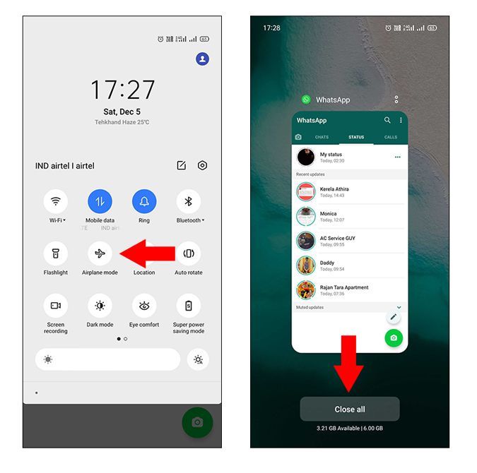 Android'de Uçak modunu kullanarak WhatsApp durumunu görüntüleyin