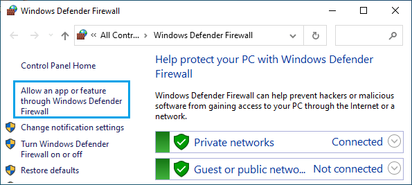 Windows Defender Güvenlik Duvarı Üzerinden Uygulamaya veya Özelliğe İzin Verin