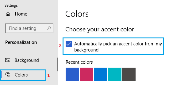 Windows'ta arka plan seçeneğimden otomatik olarak bir Aksan rengi seç