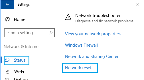 Windows 10'da Ağ Ayarlarını Sıfırla Seçeneği