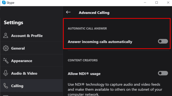 skype otomatik çağrı yanıtlamayı devre dışı bırak
