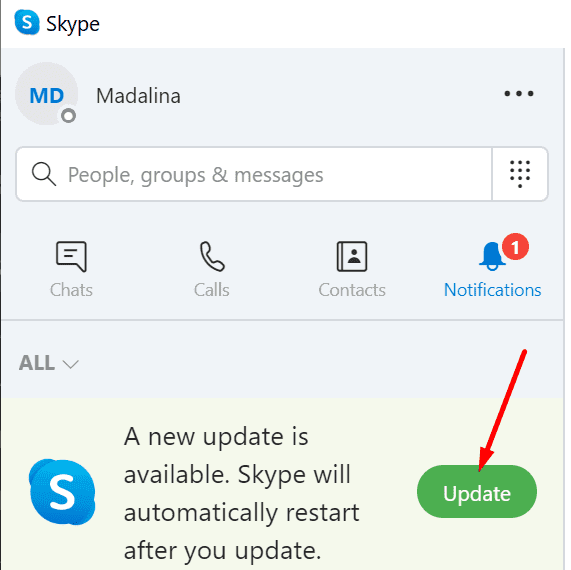 skype'ı güncelle