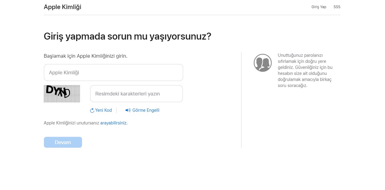 Apple Kimliği şifre değiştirme